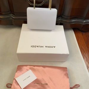 New Amina Muaddi Leather chain Handle Bag, White